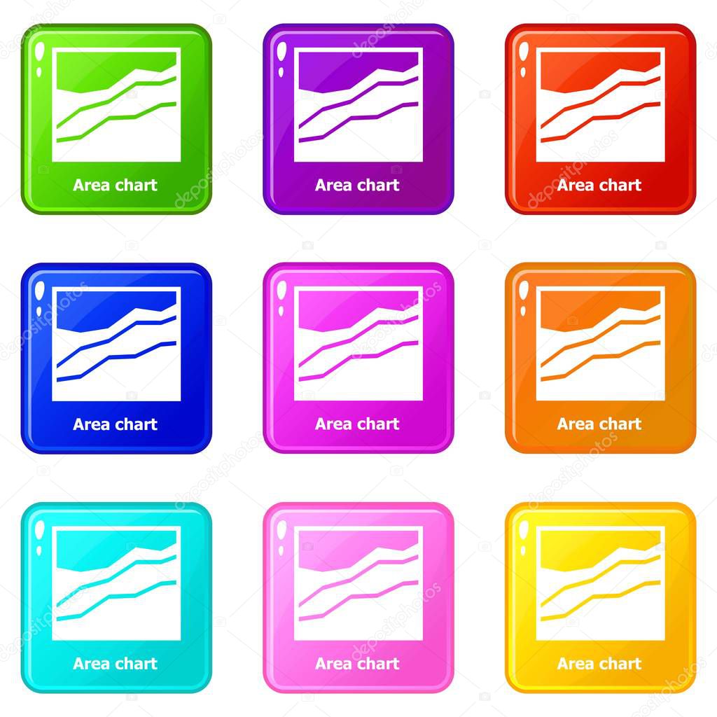 Area chart icons set 9 color collection