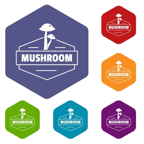 Mushroom nature icons vector hexahedron — Stock Vector