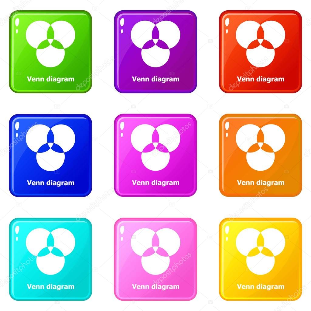 Round venn diagram icons set 9 color collection