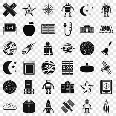Astronomi robot Icons set, basit tarzı