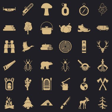 Kamp Icons set, basit tarzı