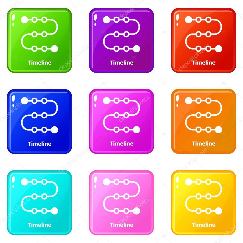 Timeline icons set 9 color collection