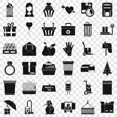Kamyon Icons set, basit stil kutusunda