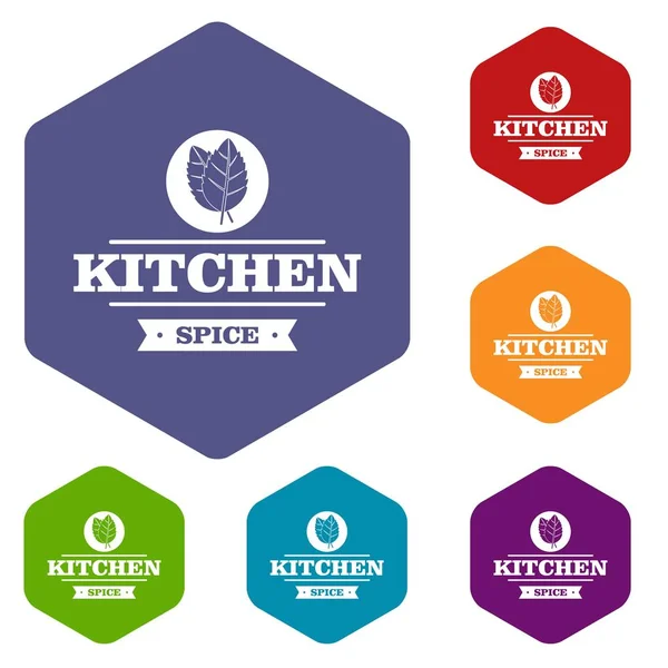 Kitchen spice icons vector hexahedron — Stock Vector