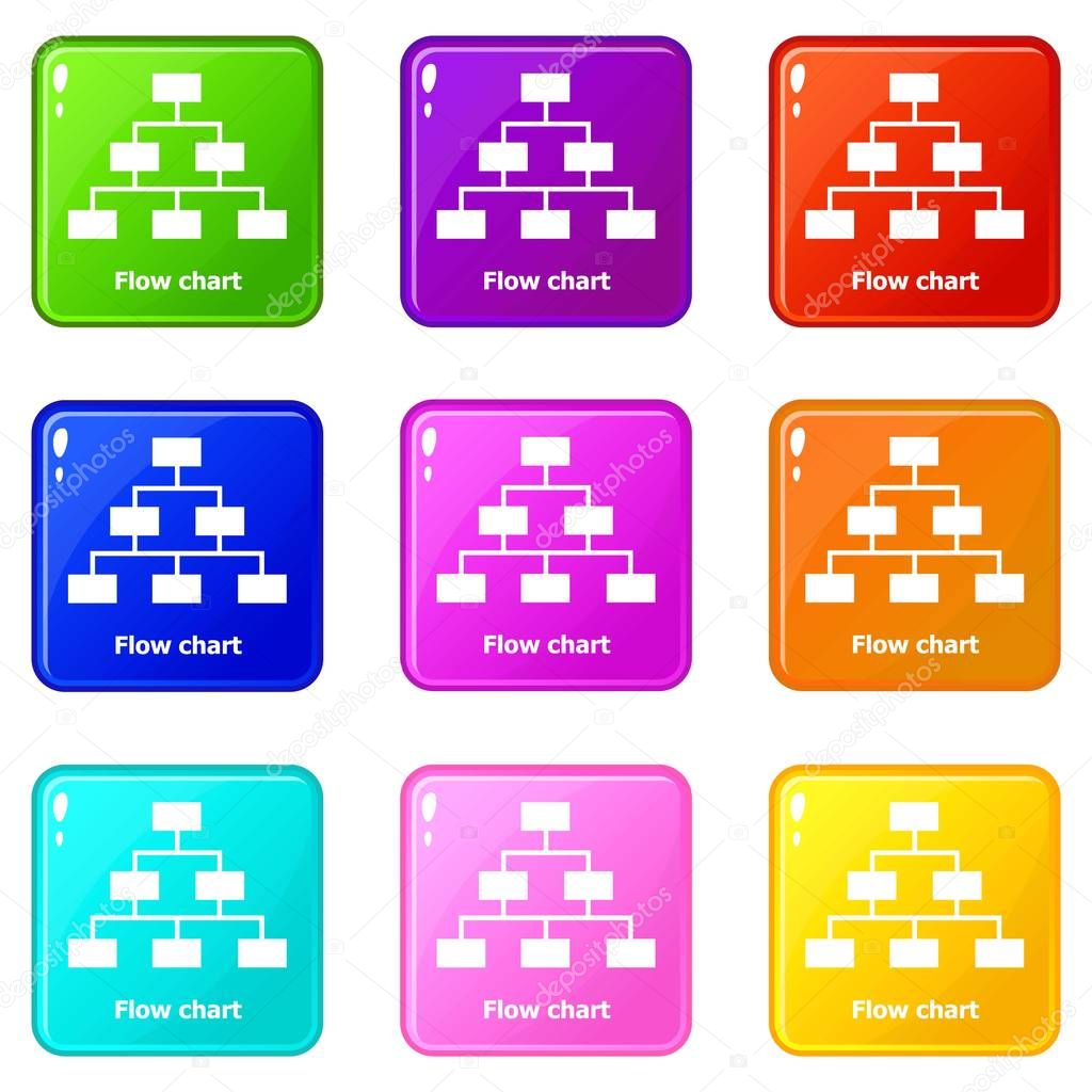 Flow chart icons set 9 color collection