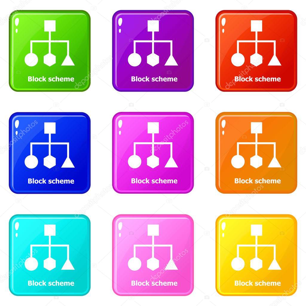 Block scheme icons set 9 color collection