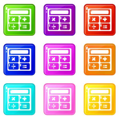 Hesap makinesi simgeler 9 renk koleksiyonu ayarla