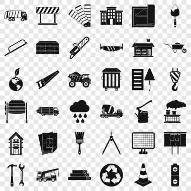 Şehir Icons set, basit tarzı İnşaat