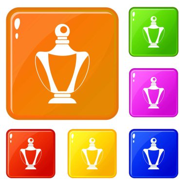 Zarif kadın parfüm şişe simgeleri vektör renk ayarlamak