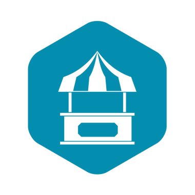 Mağaza kiosk çizgili tente simgesi, basit tarzı ile