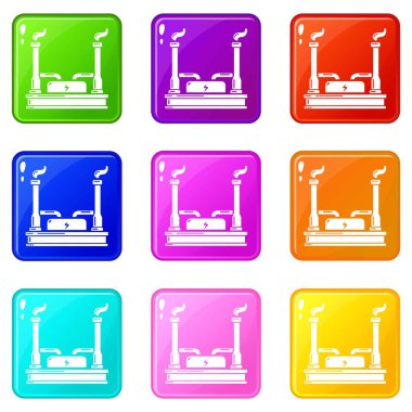 Santral simgeleri 9 renk koleksiyonu ayarlayın