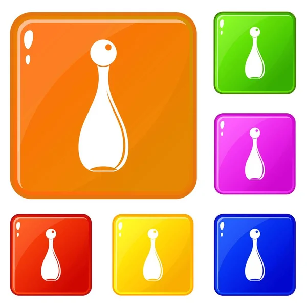 Elegante profumo bottiglia icone impostare il colore vettoriale — Vettoriale Stock