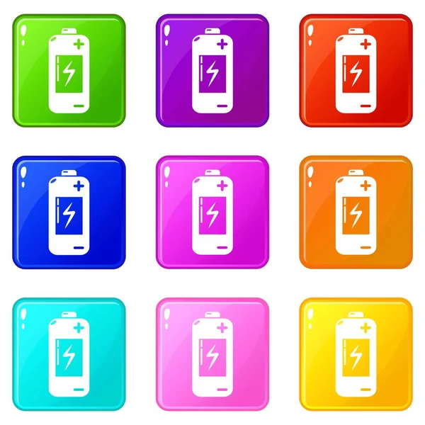 Batterie-Symbole Set 9 Farben Sammlung — Stockvektor