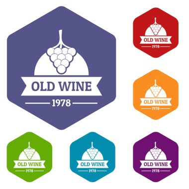 Şarap doğal ikonlar vektör altıyüzlü