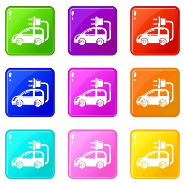 Elektrikli araba simgeleri 9 renk koleksiyonu ayarlamak