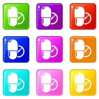 Pills simgeleri 9 renk koleksiyonu ayarlamak