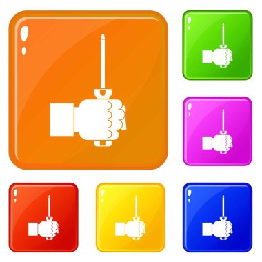 El tutma tornavida takım simgeleri vektör renk seti