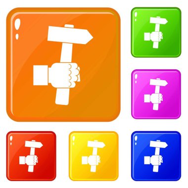 Araç simgeleri vektör renk seti ile el hoding çekiç