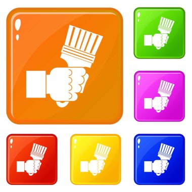 Tutamaçları simgeleri ile el tutma pliers vektör renk ayarlamak