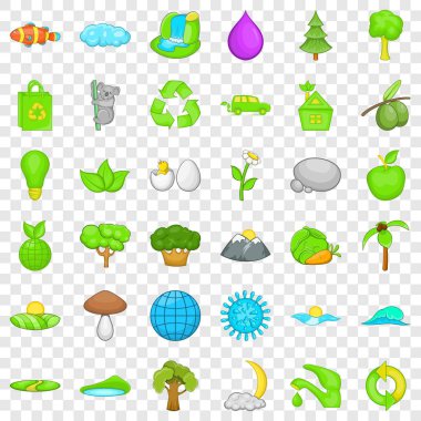 Yeşil bitki Icons set, karikatür tarzı