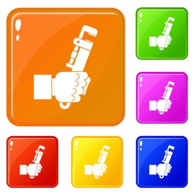 Hacksaw adam el simgeleri vektör renk seti