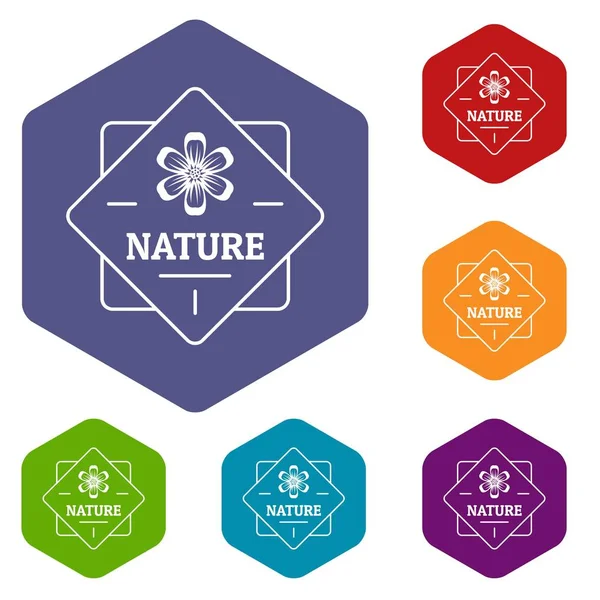 Fleur nature icônes vecteur hexaèdre — Image vectorielle