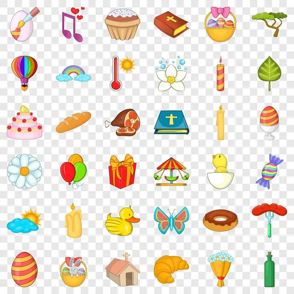 Conjunto de iconos de celebración de Pascua, estilo de dibujos animados — Vector de stock