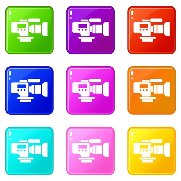 Icônes de caméra de télévision ensemble 9 collection de couleurs — Image vectorielle