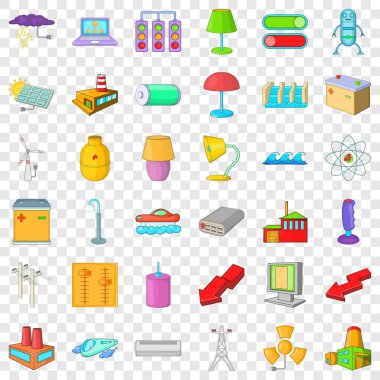 Elektrik Kulesi Icons set, karikatür tarzı