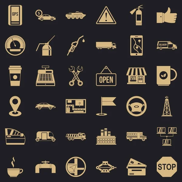 Conjunto de iconos de gasolinera, estilo simple — Vector de stock