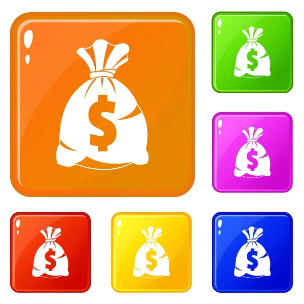 Abd doları işareti simgeleri vektör renk ayarlamak ile Para çantası