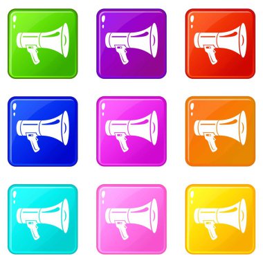 Megafon simgeler 9 renk koleksiyonu ayarla