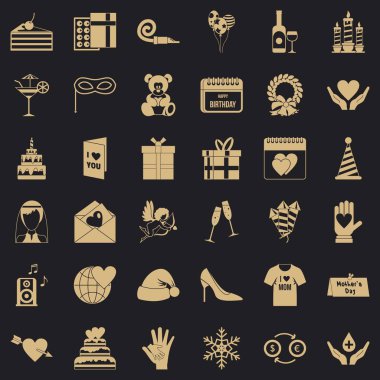 Doğum günü Icons set, basit tarzı