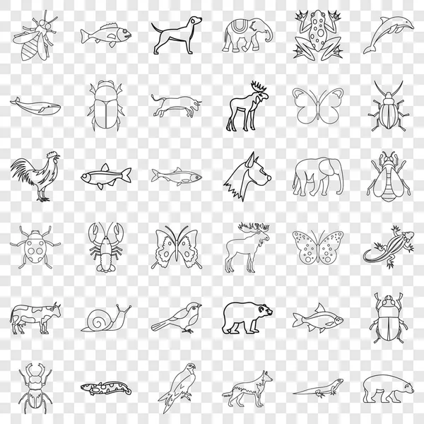 Conjunto de iconos de animales, estilo de esquema — Archivo Imágenes Vectoriales