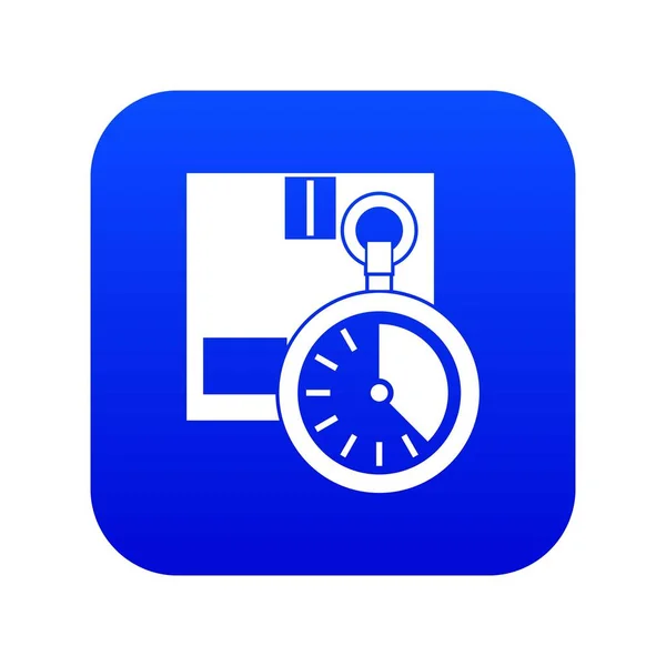 Cardboard box with stopwatch icon digital blue — Stock Vector
