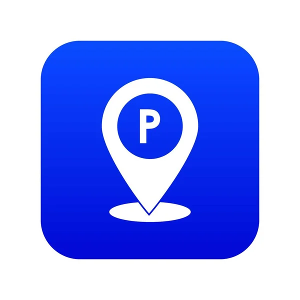 Mapa puntero con el icono de la señal de aparcamiento de coches digital azul — Vector de stock