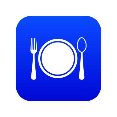 Plaka, kaşık ve çatal simgesi dijital mavi ile yer ayarı