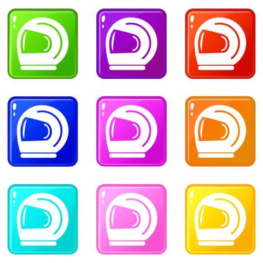 Racer kask simgeleri 9 renk koleksiyonu ayarlayın