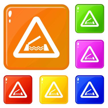 Kaldırma köprü uyarı işareti simgeleri vektör rengi ayarlamak