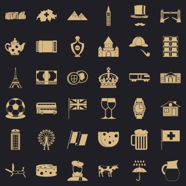 Europe ülke Icons set, basit tarzı