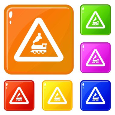 Uyarı işareti bariyer simgeleri olmadan demiryolu geçişi vektör renk ayarlamak