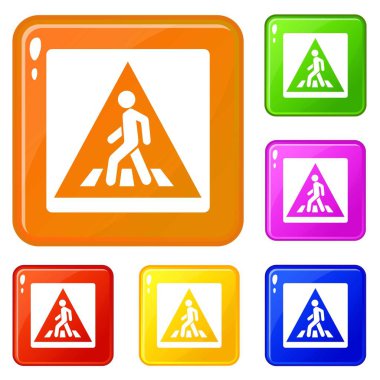 Yaya yol işareti simgeleri vektör renk ayarlamak