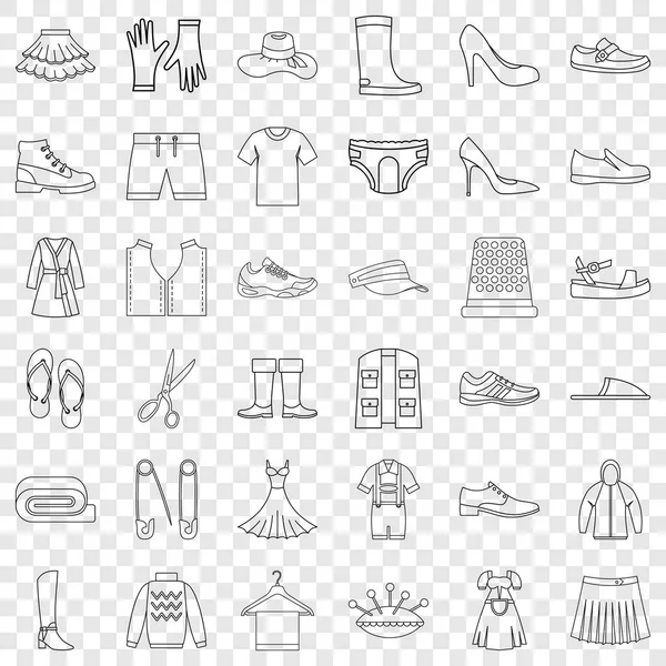 Clothes icons set, outline style — Stock Vector