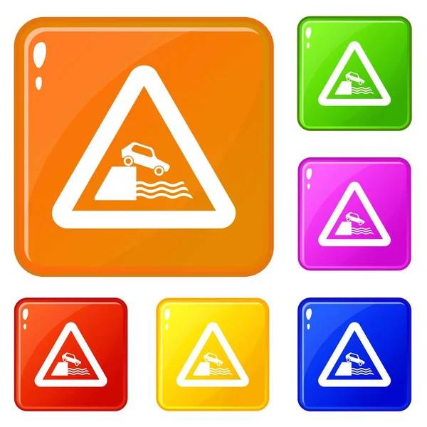 Riverbank iconos de señal de tráfico establecer el color del vector — Archivo Imágenes Vectoriales