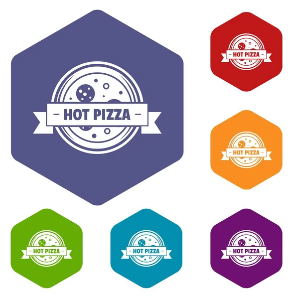 Pizza menü ikonok vektor Sárgarézszalagok — Stock Vector