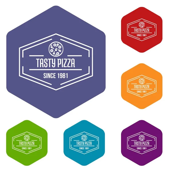 Pizza sabrosos iconos vector hexaedro — Vector de stock