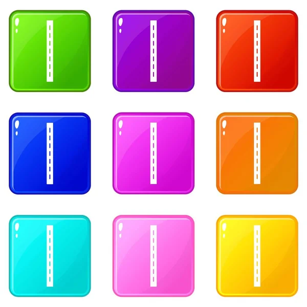 Einspurige Straße Symbole Set 9 Farbkollektion — Stockvektor