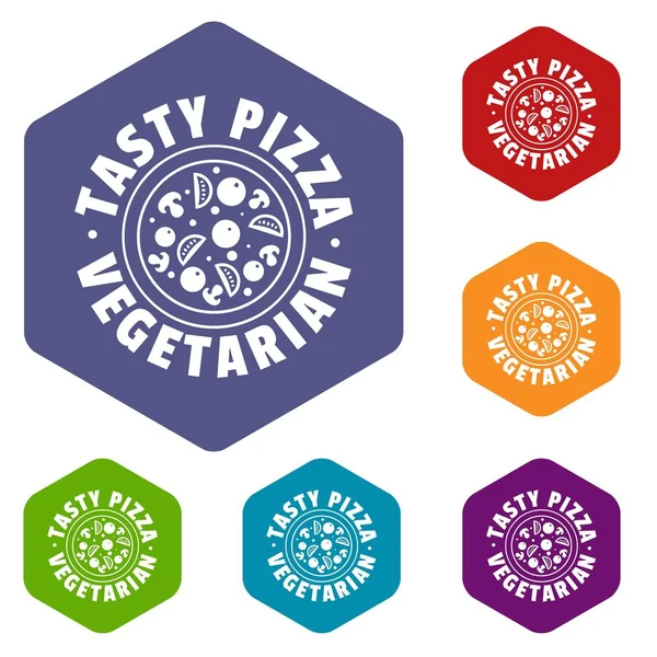 Pizza vegetarian icons vector hexahedron — Stock Vector