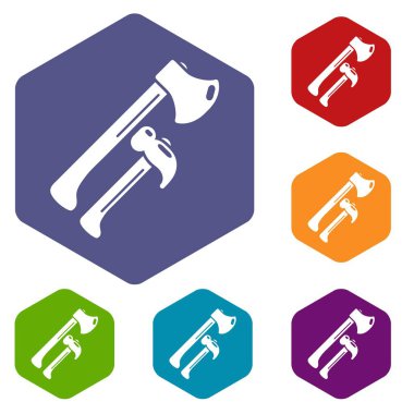 Çekiç ve balta simgeleri vektör hexahedron