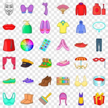 Icons set, karikatür tarzı giysiler
